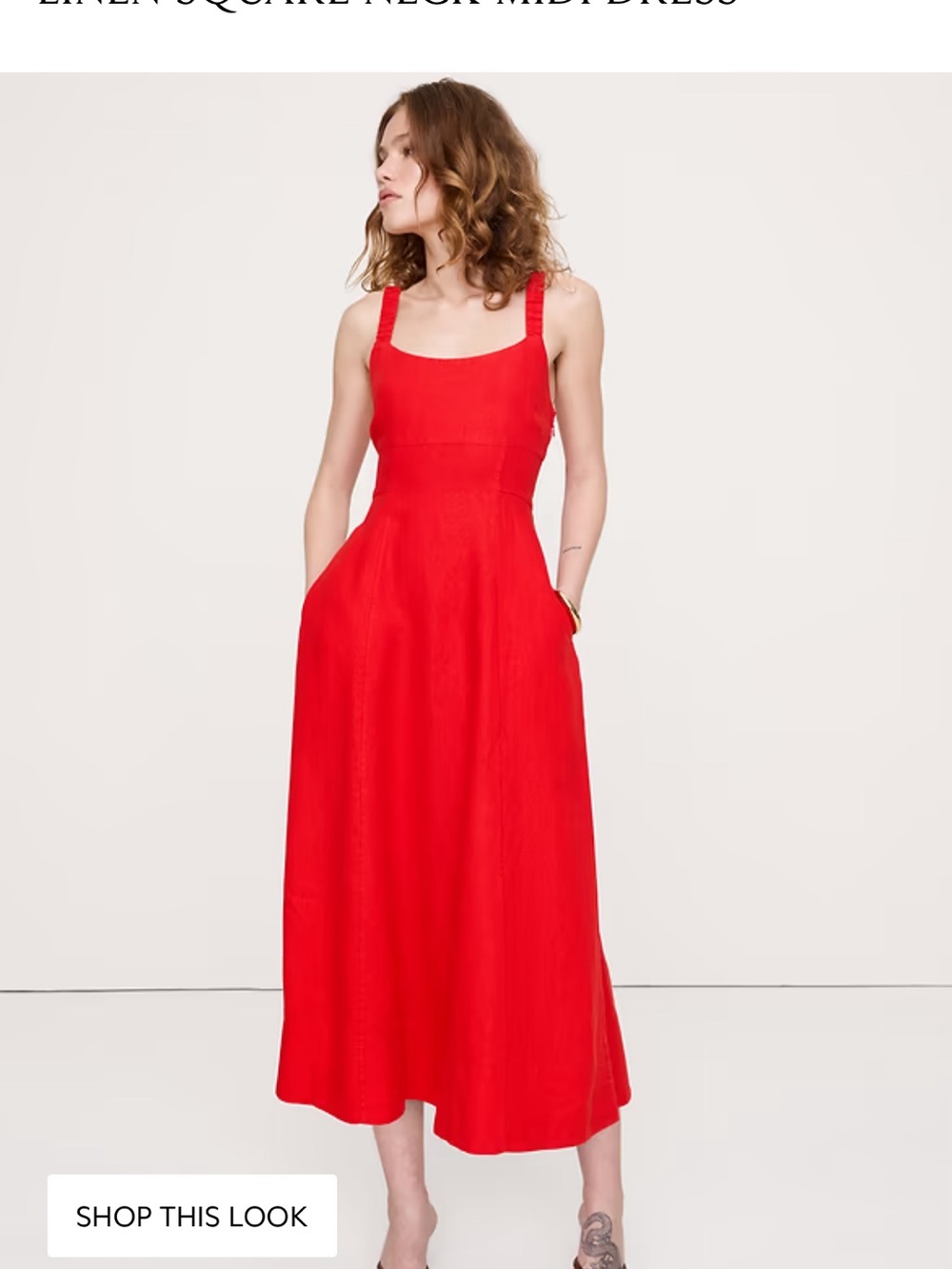 Banana Republic Red Square-Neck Tie-Waist Midi Dress - Picture 9 of 10